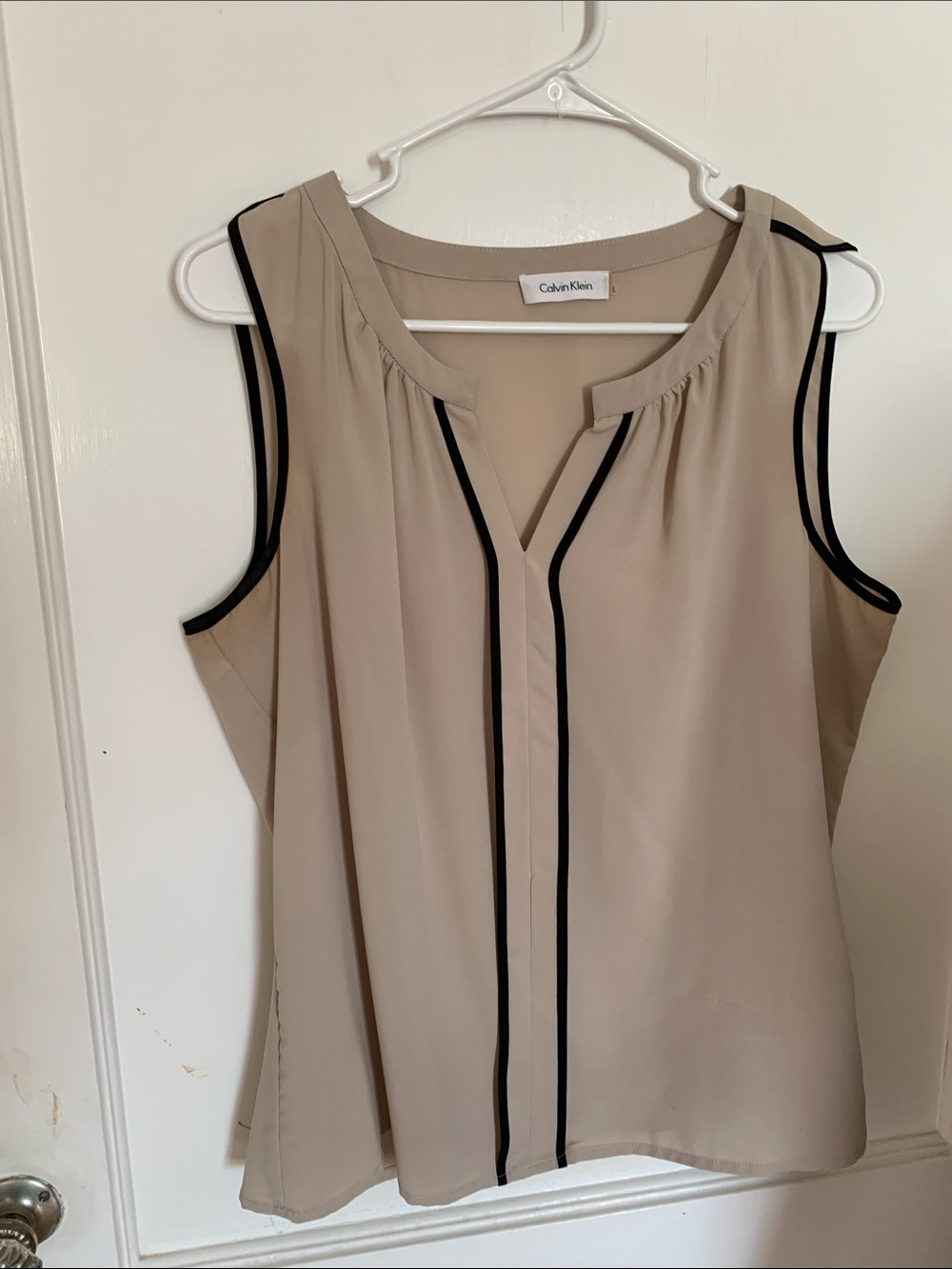 Calvin Klein Taupe Sleeveless Camisole with Black Trim